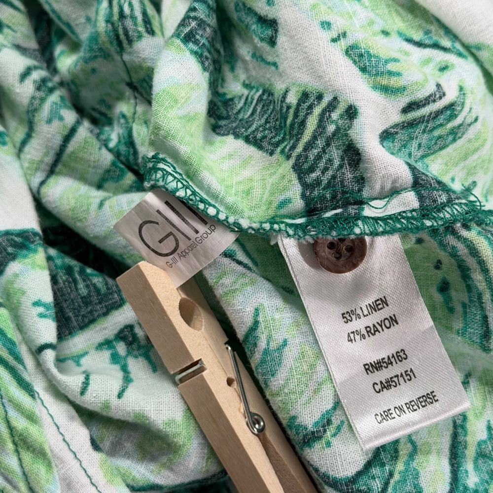 Margaritaville Island Reserve Green Banana Leaf Tie Front Linen Blend Top XL - Picture 6 of 7